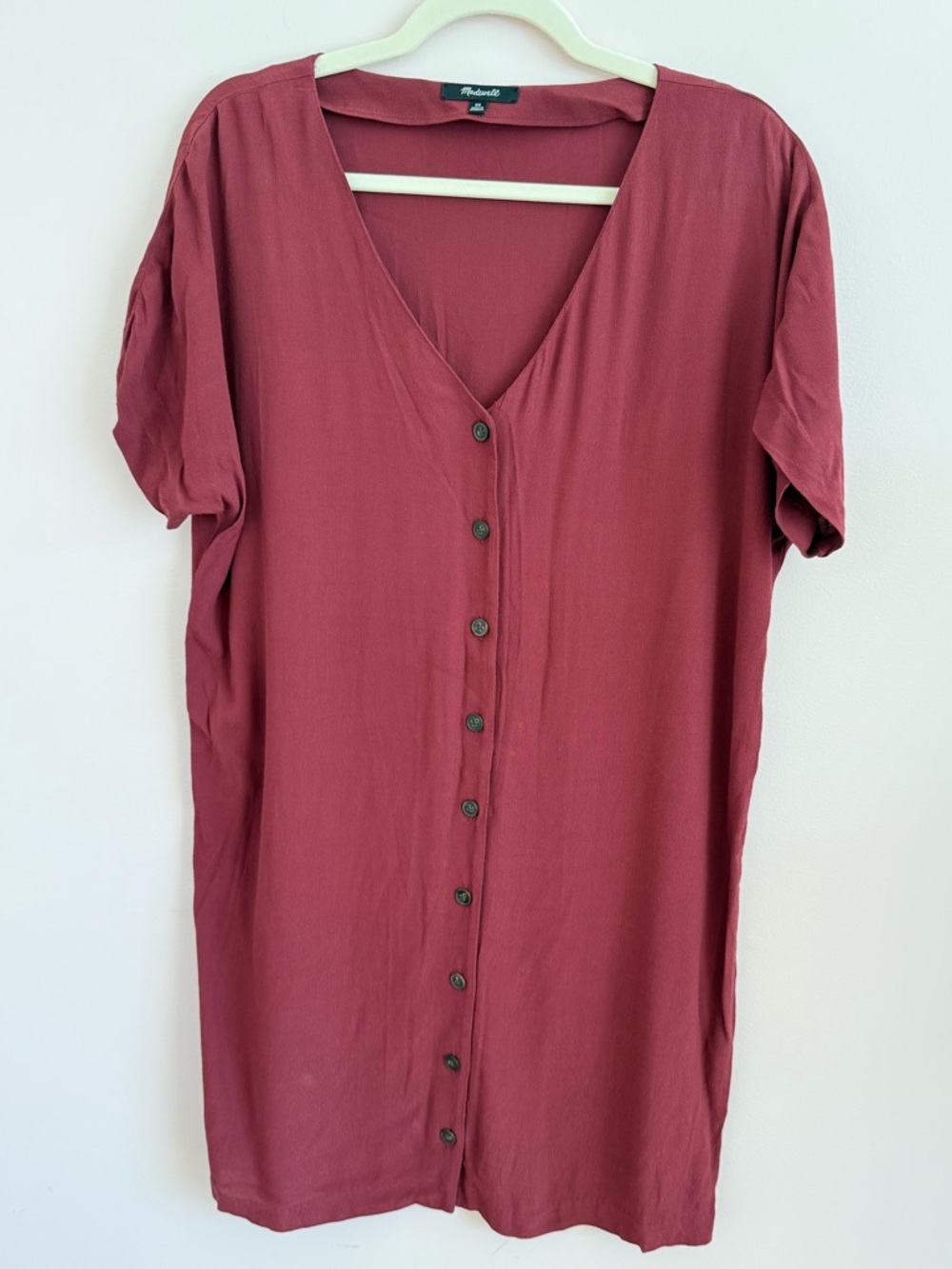 Madewell Dusty Wine Button-Front V-Neck Shirt Dress